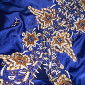 Vintage Saree Royal Blue Silk Very Ornate Faux Pearl with Glass Beads Sari
